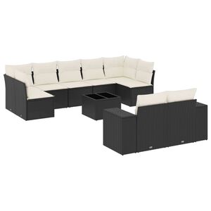 vidaXL Salon de jardin 10 pcs avec coussins noir r&eacute;sine tress&eacute;e