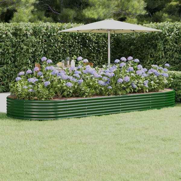 vidaXL Lit sur&eacute;lev&eacute; de jardin Acier galvanis&eacute; 373x140x36cm Vert