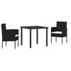 vidaXL Ensemble de salle &agrave; manger pour jardin 3 pc Noir polyrotin