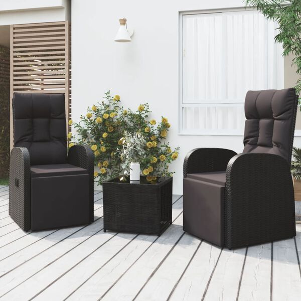 vidaXL Ensemble de salon de jardin 3 pcs noir poly rotin et acier