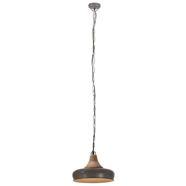 vidaXL Lampe suspendue industrielle Gris Fer et bois solide 26 cm E27