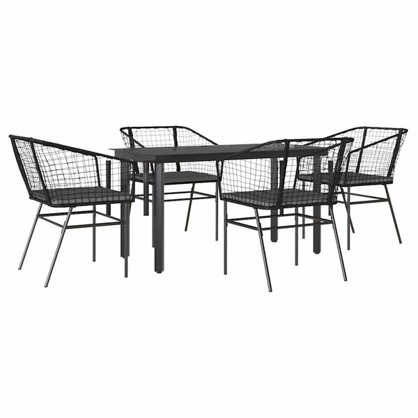 vidaXL Ensemble &agrave; manger de jardin et coussins 5 pcs noir rotin verre