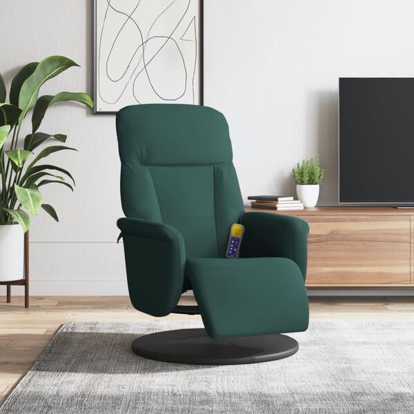 vidaXL Fauteuil inclinable de massage repose-pied vert foncé velours