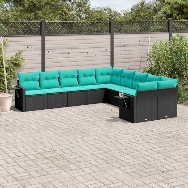 vidaXL Salon de jardin 10 pcs avec coussins noir r&eacute;sine tress&eacute;e