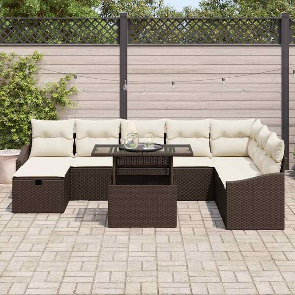 vidaXL Ensemble de canap&eacute; de jardin 9 pcs Marron polyrotin