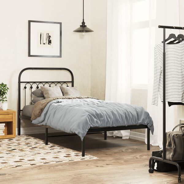 vidaXL Cadre de lit métal sans matelas avec tête de lit noir 90x190 cm
