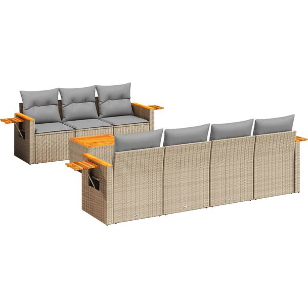 vidaXL Salon de jardin avec coussins 8 pcs beige r&eacute;sine tress&eacute;e