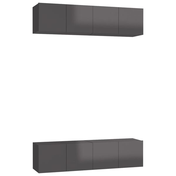 vidaXL Meubles TV 4 pcs Gris brillant 60x30x30 cm Bois d'ing&eacute;nierie