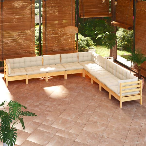 vidaXL Salon de jardin 9 pcs avec coussins cr&egrave;me bois de pin massif