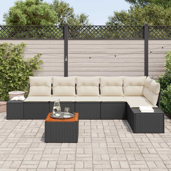 vidaXL Ensemble de canap&eacute; de jardin 7 pcs Noir et Cr&egrave;me polyrotin