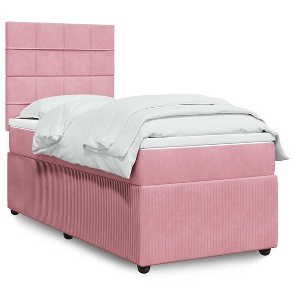 vidaXL Sommier &agrave; lattes de lit avec matelas Rose 100x200 cm Velours