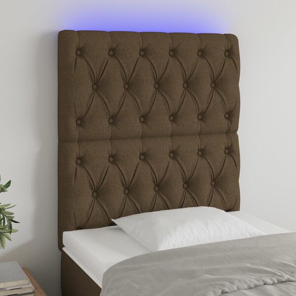 vidaXL Tête de lit à LED Marron foncé 80x7x118/128 cm Tissu
