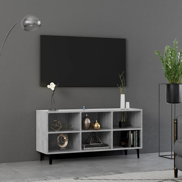 vidaXL Meuble TV avec pieds en m&eacute;tal Gris b&eacute;ton 103,5x30x50 cm