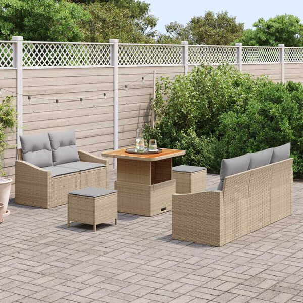 vidaXL Ensemble de canap&eacute; de jardin 8 pcs Beige Poly rotin