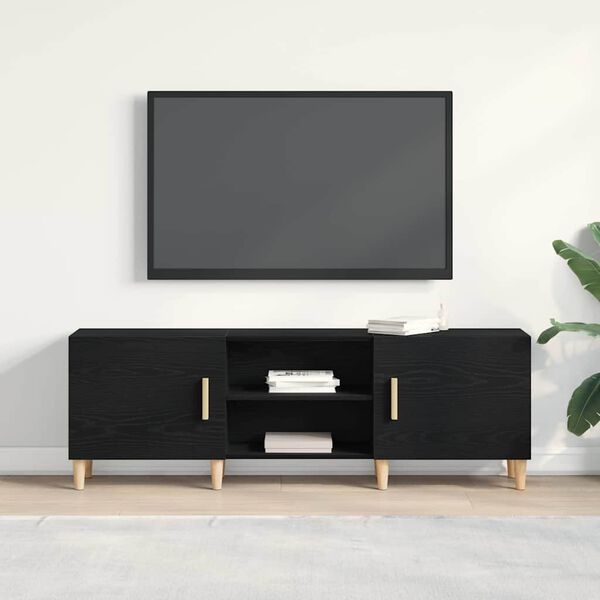 vidaXL Meuble TV Ch&ecirc;ne noir 150 x 30 x 50 cm Bois d'ing&eacute;nierie