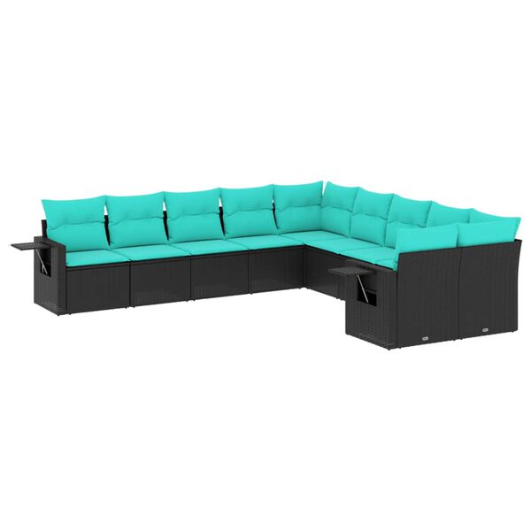 vidaXL Salon de jardin 10 pcs avec coussins noir r&eacute;sine tress&eacute;e