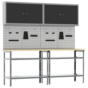 vidaXL Ensemble d'&eacute;tabli 8 pc Noir et gris Acier enduit de poudre