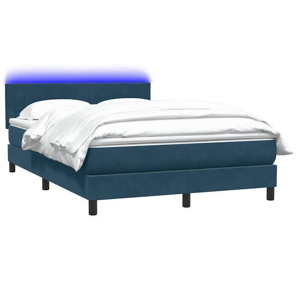 vidaXL Sommier &agrave; lattes de lit et matelas et LED bleu fonc&eacute; 140x220cm velours