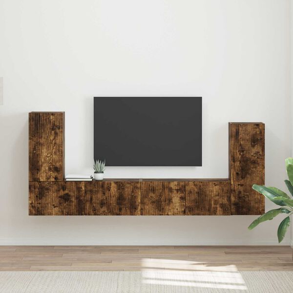 vidaXL Ensemble meuble TV 4 pcs Ch&ecirc;ne fum&eacute; Bois d'ing&eacute;nierie