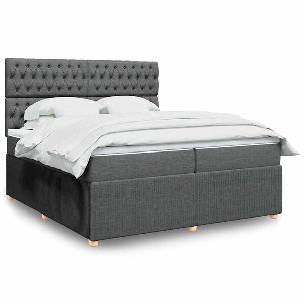 vidaXL Sommier &agrave; lattes de lit avec matelas Gris fonc&eacute; 200x200cm Tissu