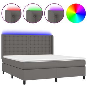 vidaXL Sommier &agrave; lattes de lit matelas LED Gris 180x200 cm Similicuir