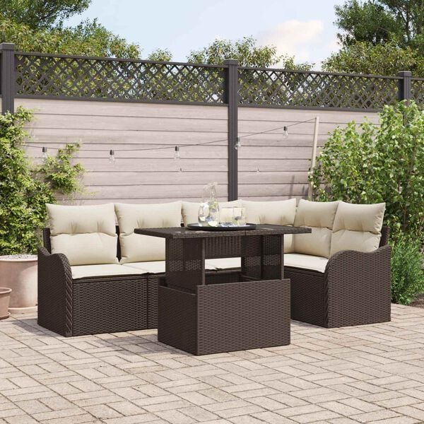 vidaXL Ensemble de canap&eacute; de jardin 6 pcs Marron Poly Rattan