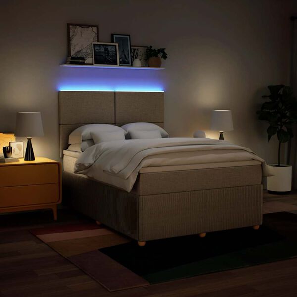 vidaXL Sommier &agrave; lattes de lit avec matelas Cr&egrave;me 160x200 cm Tissu