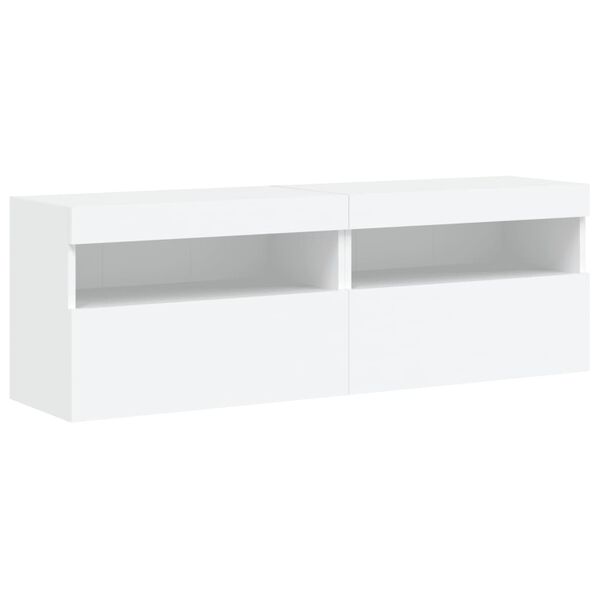 vidaXL Meubles TV muraux avec lumi&egrave;res LED 2 pcs blanc 60x30x40 cm