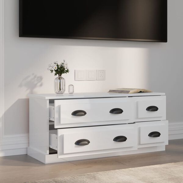 vidaXL Meuble TV blanc brillant 100x35,5x45 cm bois d'ingénierie