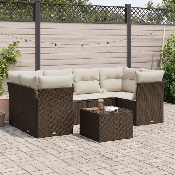 vidaXL Salon de jardin avec coussins 7 pcs marron r&eacute;sine tress&eacute;e
