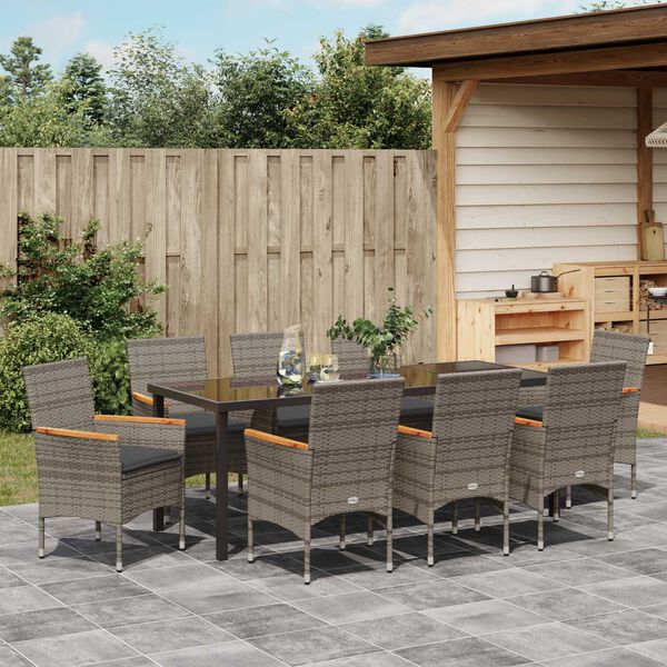 vidaXL Ensemble de salle &agrave; manger pour jardin 9 pcs Gris polyrotin