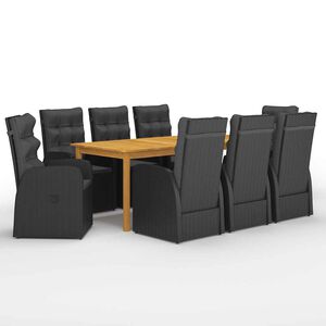 vidaXL Ensemble &agrave; manger de jardin 9 pcs Noir
