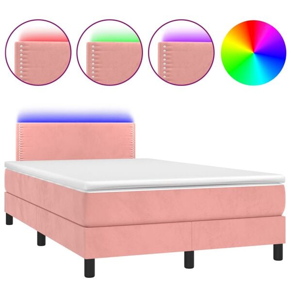 vidaXL Sommier &agrave; lattes de lit avec matelas LED Rose 120x200cm Velours