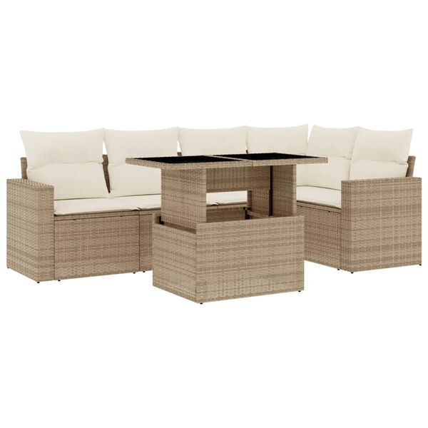 vidaXL Salon de jardin avec coussins 6 pcs beige r&eacute;sine tress&eacute;e