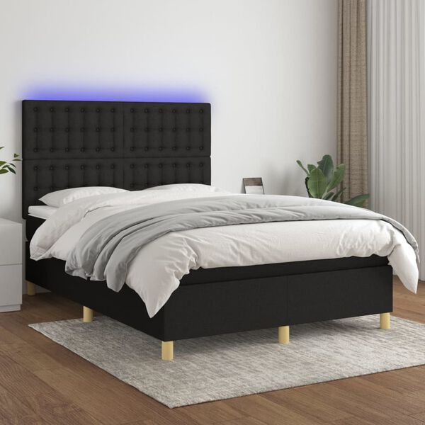vidaXL Sommier &agrave; lattes de lit et matelas et LED Noir 140x200 cm Tissu