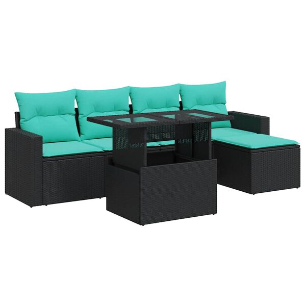 vidaXL Salon de jardin 6 pcs avec coussins noir résine tressée acacia