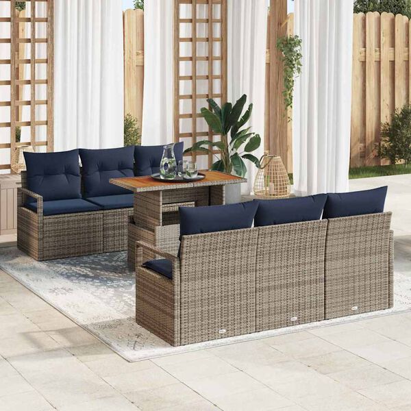 vidaXL Ensemble de canap&eacute; de jardin 7 pcs gris et bleu marine