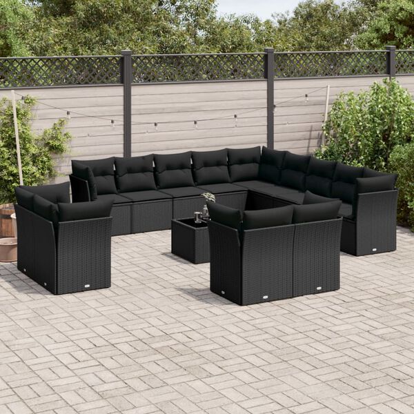 vidaXL Salon de jardin avec coussins 14 pcs noir r&eacute;sine tress&eacute;e
