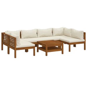 vidaXL Salon de jardin 7 pcs avec coussin cr&egrave;me Bois d'acacia solide