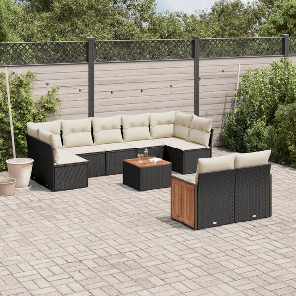 vidaXL Salon de jardin 10 pcs avec coussins noir r&eacute;sine tress&eacute;e