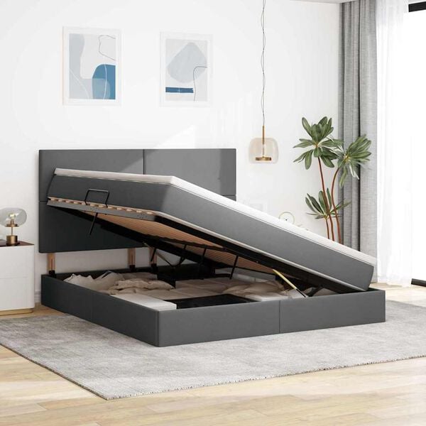 vidaXL Lit avec rangement et matelas Gris fonc&eacute; 160 x 200 cm Polyester