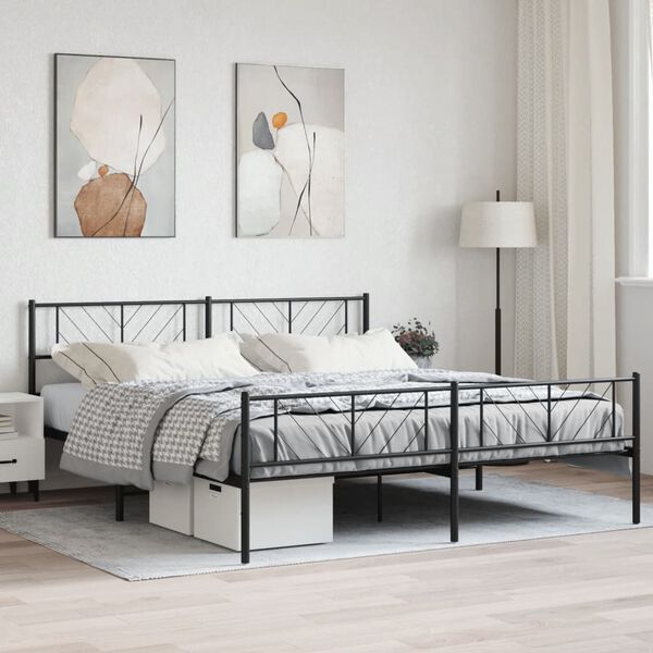 vidaXL Cadre de lit métal sans matelas avec pied de lit noir 180x200cm