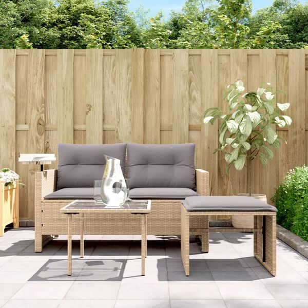 vidaXL Salon de jardin avec coussins 3 pcs beige r&eacute;sine tress&eacute;e