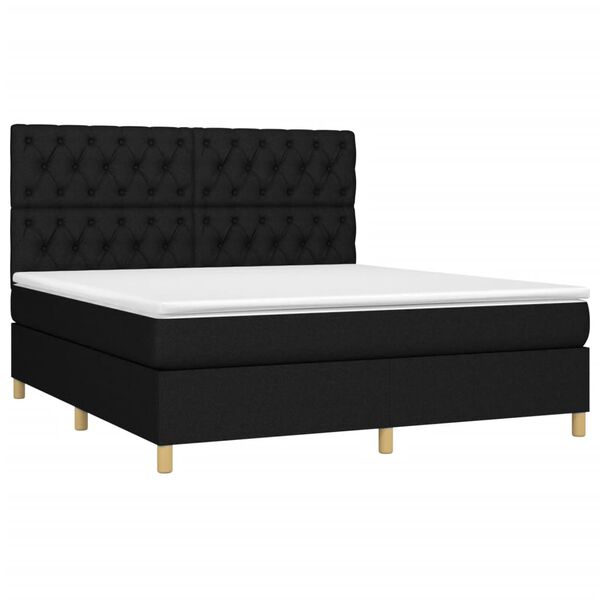 vidaXL Sommier &agrave; lattes de lit et matelas et LED Noir 160x200 cm Tissu
