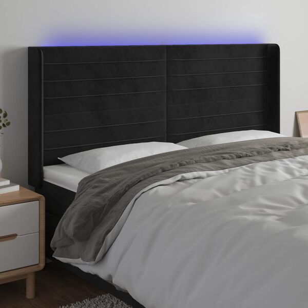 vidaXL T&ecirc;te de lit &agrave; LED Noir 163x16x118/128 cm Velours