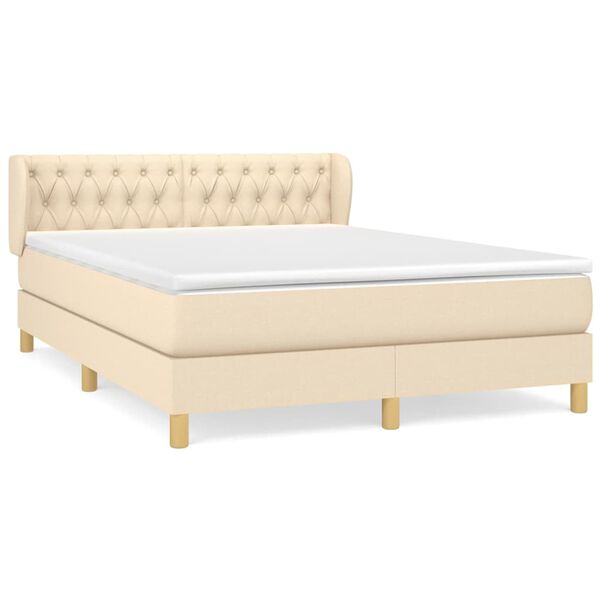 vidaXL Sommier &agrave; lattes de lit avec matelas Cr&egrave;me 140x200 cm Tissu