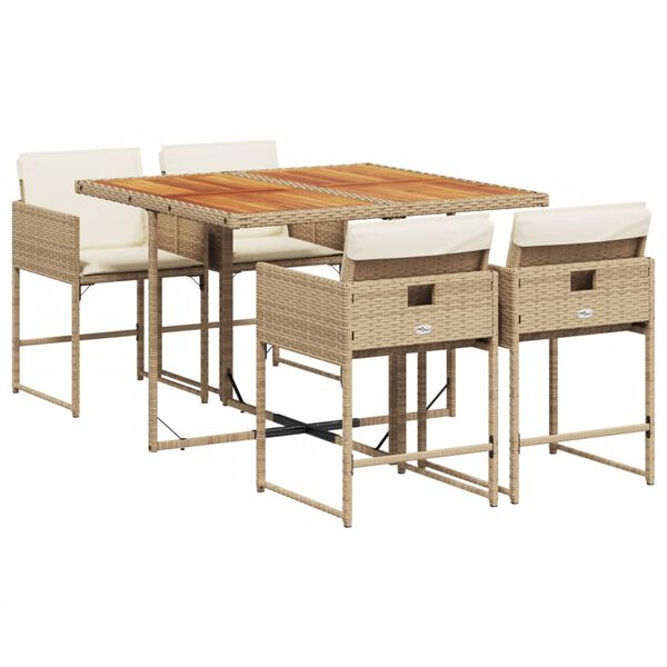 vidaXL Ensemble &agrave; manger de jardin avec coussins 5pcs Beige poly rotin