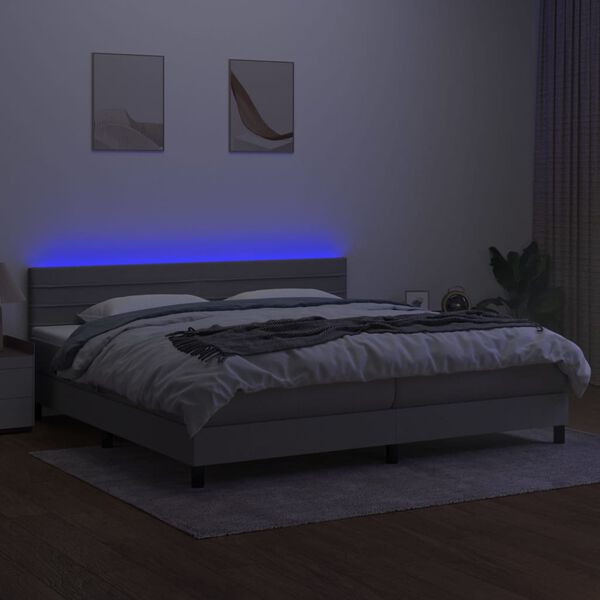 vidaXL Sommier &agrave; lattes de lit matelas LED Gris clair 200x200 cm Tissu