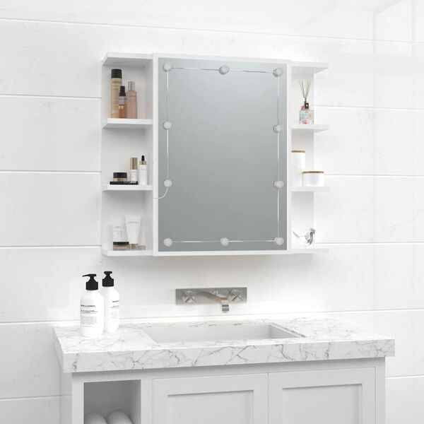 vidaXL Armoire &agrave; miroir avec LED Blanc brillant 70x16,5x60 cm