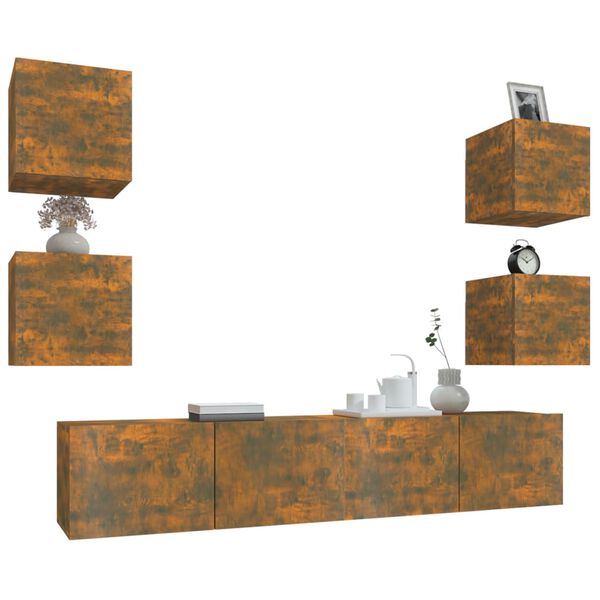 vidaXL Ensemble de meubles TV 6 pcs Ch&ecirc;ne fum&eacute; Bois d'ing&eacute;nierie